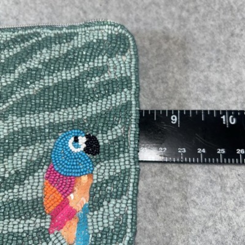 Laura Janelle Clutch Wristlet Beaded Design With Parrots, Green Two Tone NWT - Picture 6 of 7